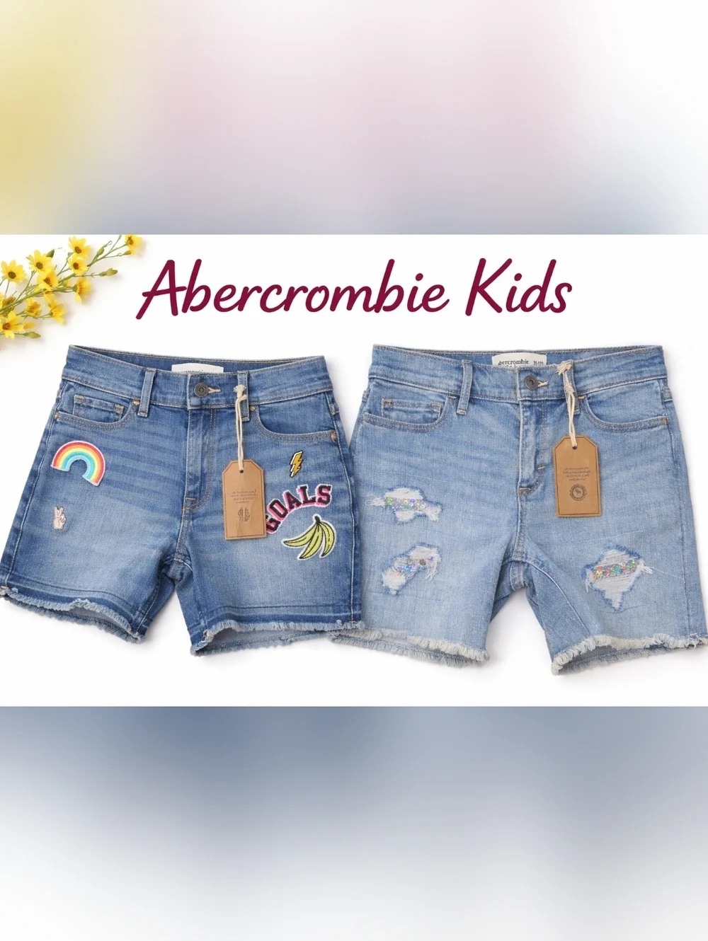 Abercrombie Kids Jean Shorts Bundle Play Length Distressed Patches NWTSize 11/12